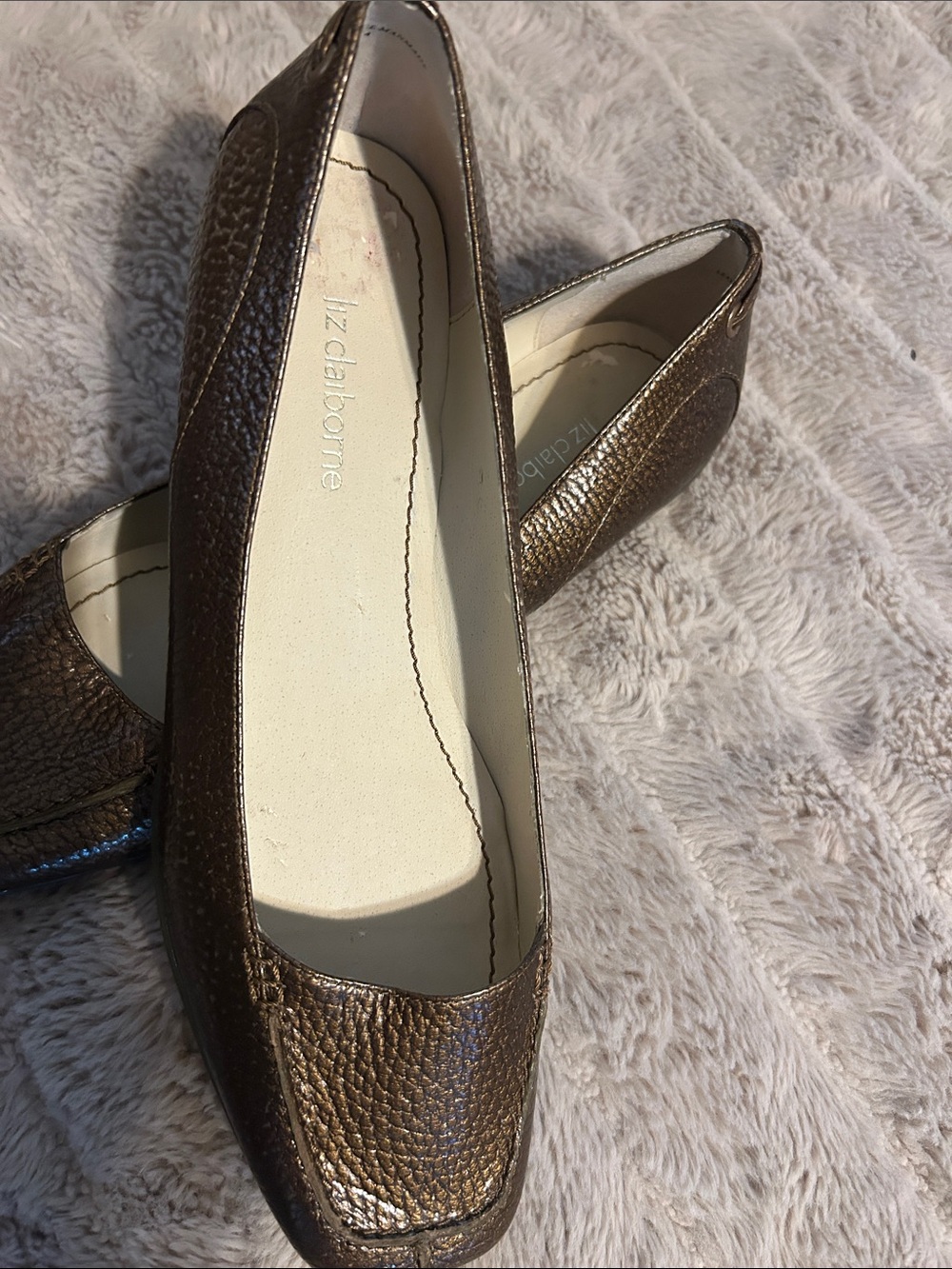 Liz Claiborne Metallic Bronze Leather Square-Toe Flats - Picture 2 of 5